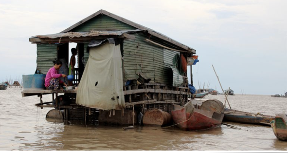 An image on one Vietnamese houseboat located in the middle of Tonle Sap Lake in Cambodia