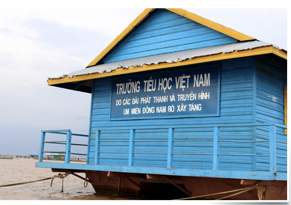 An image of the only school for the Vietnamese community of houseboats living in Tonle Sap Lake in Cambodia