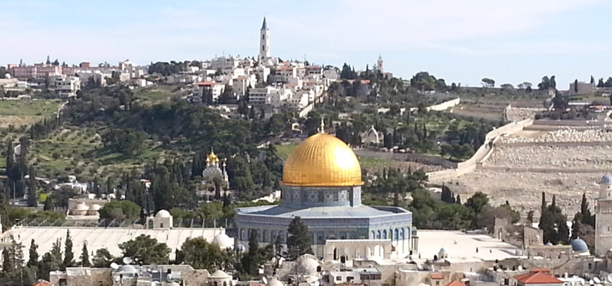 Temple Mount surrounded by hills in Israel.