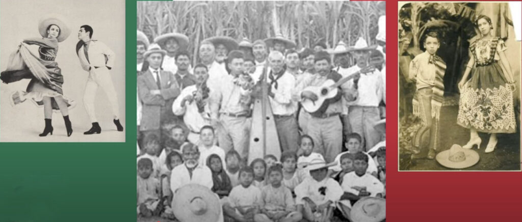 Images of early Mariachi dancers, groups and young children dancing.