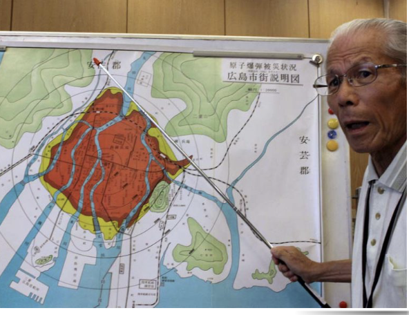 An image of Hirai showing the area of the blast in Hiroshima atomic blast